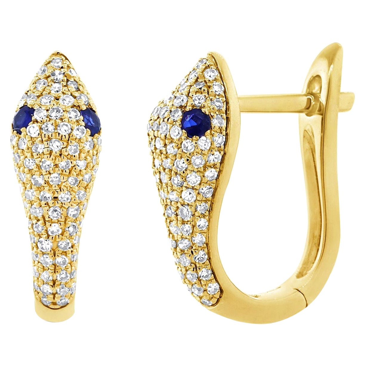 14K Yellow Gold 0.42 Carat Diamond & Sapphire Snake Earrings For Sale