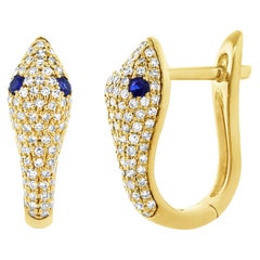 14K Yellow Gold 0.42 Carat Diamond & Sapphire Snake Earrings