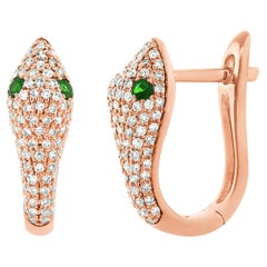 Boucles d'oreilles serpent en or rose 14 carats avec diamants de 0,46 carat et tsavorite