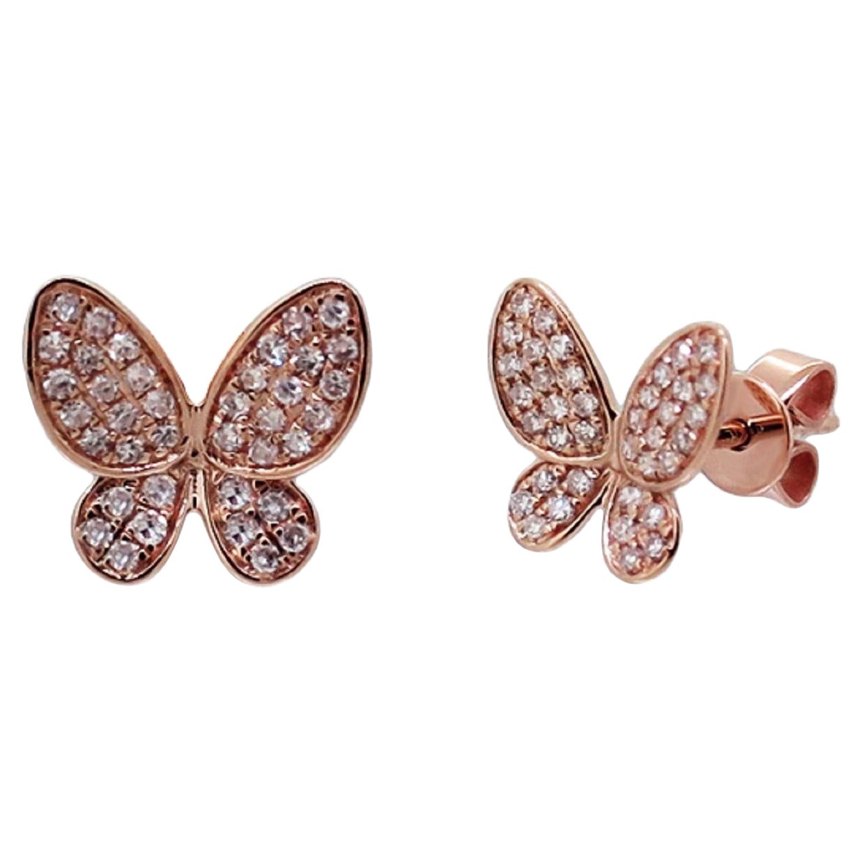 14K Rose Gold 0.20 Carat Diamond Butterfly Earrings For Sale