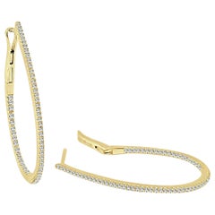 14K Yellow Gold 0.37 Carat Diamond Pear Hoop Earrings