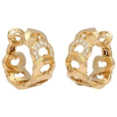 Cartier Paris Gold & Diamond Wide Hoop Omega "C" Earrings
