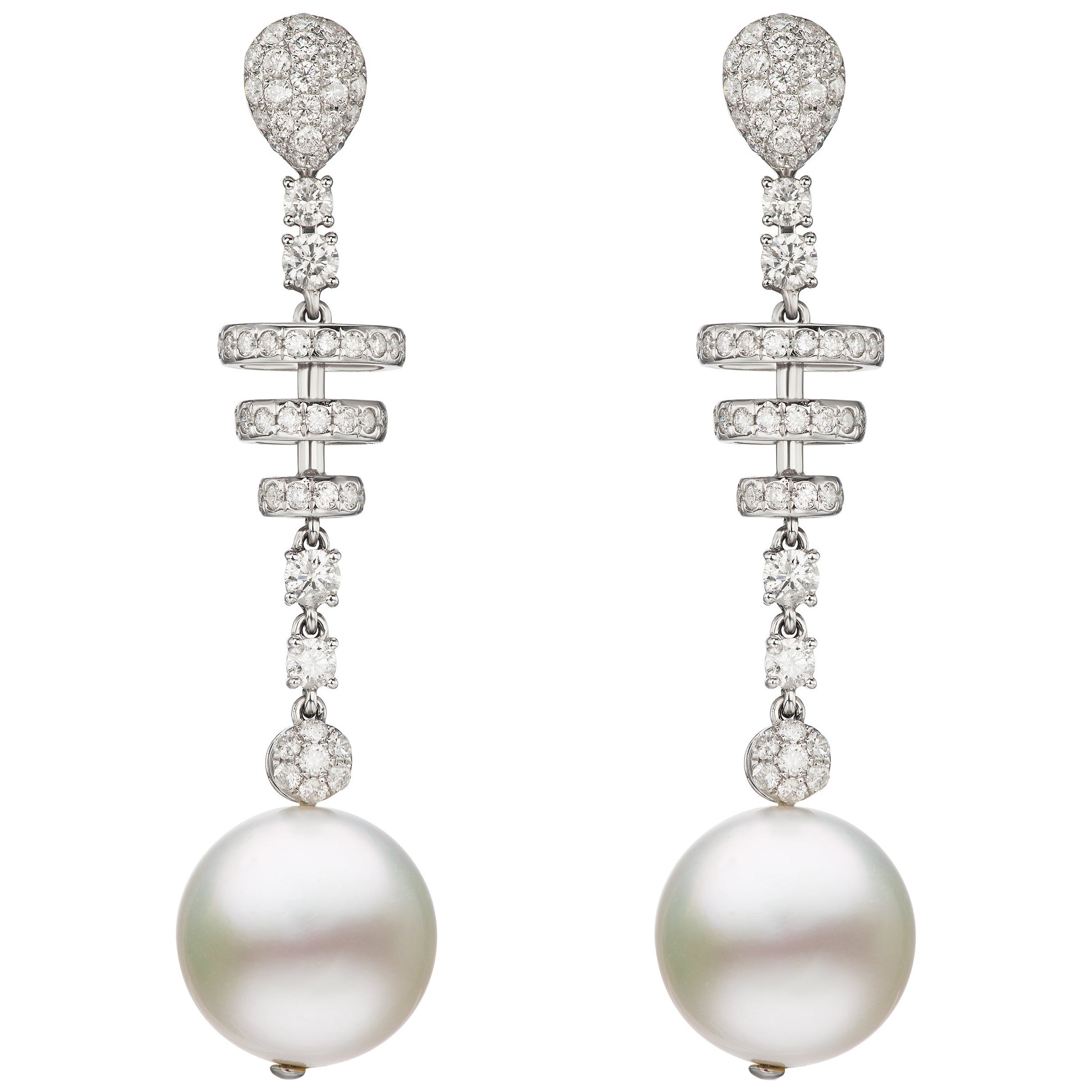 Diamond Bubble White Gold Drop Earring with Detachable Pearl For Sale ...