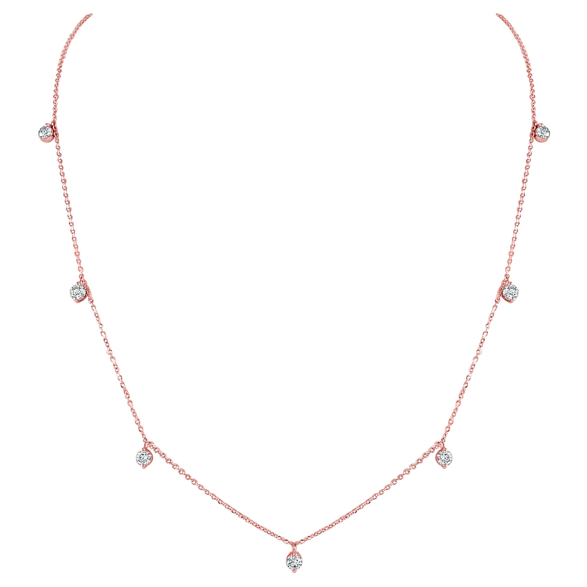 14K Rose Gold 0.79 Carat Diamond Station Necklace