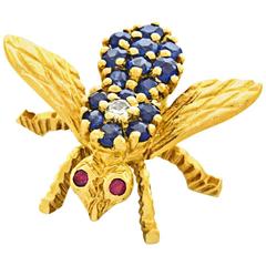 Herbert Rosenthal Sapphire & Diamond Bee Pin in Gold