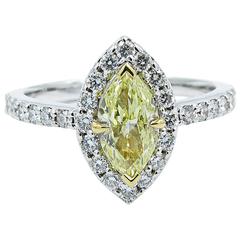 Fancy Yellow GIA Certified Marquise Diamond Gold Engagement Ring