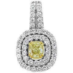 Fancy Yellow Radiant Cut Diamond Gold Double Halo Pendant