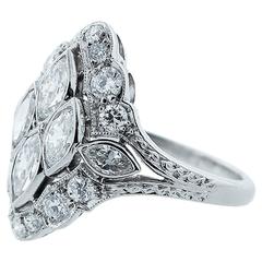 Unique Art Deco Diamond platinum Cocktail Ring
