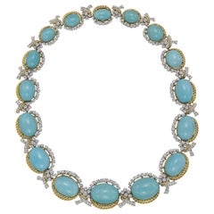 Vintage Turquoise and Diamond Link Necklace