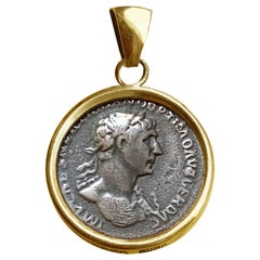Antique Roman Coin 1st Cent.AD 18Kt Gold Pendant Necklace Depicting Emperor Trajan