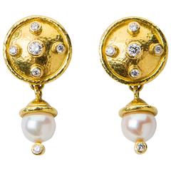 Elizabeth Locke Pearl Diamond Gold Dangle Earrings