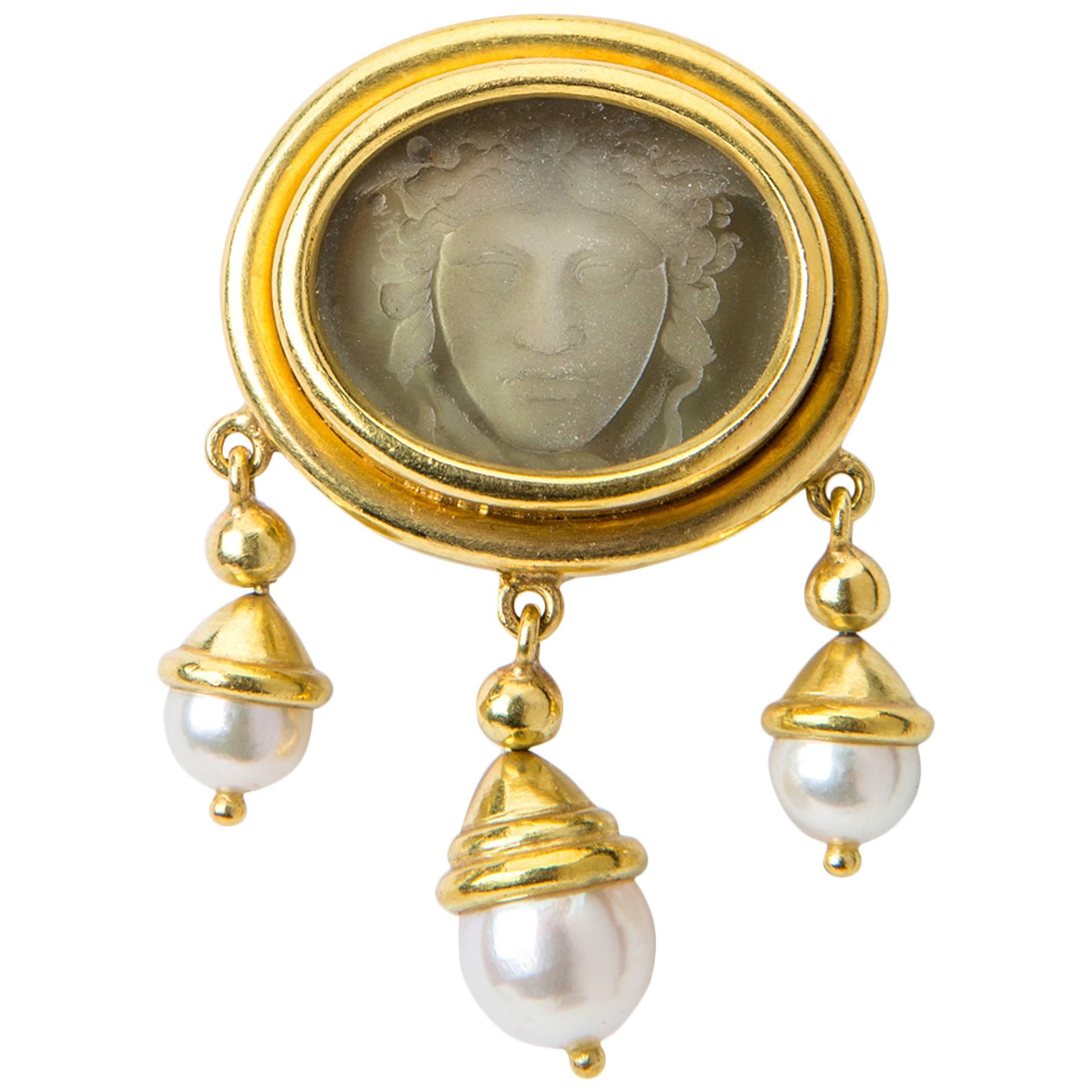 Elizabeth Locke Venetian Glass Pearl Gold Medusa Pin Pendant