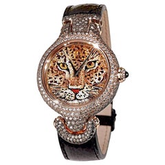 Watch Gold White Black and Brown Diamonds Sapphires Python Strap Micro Mosaic