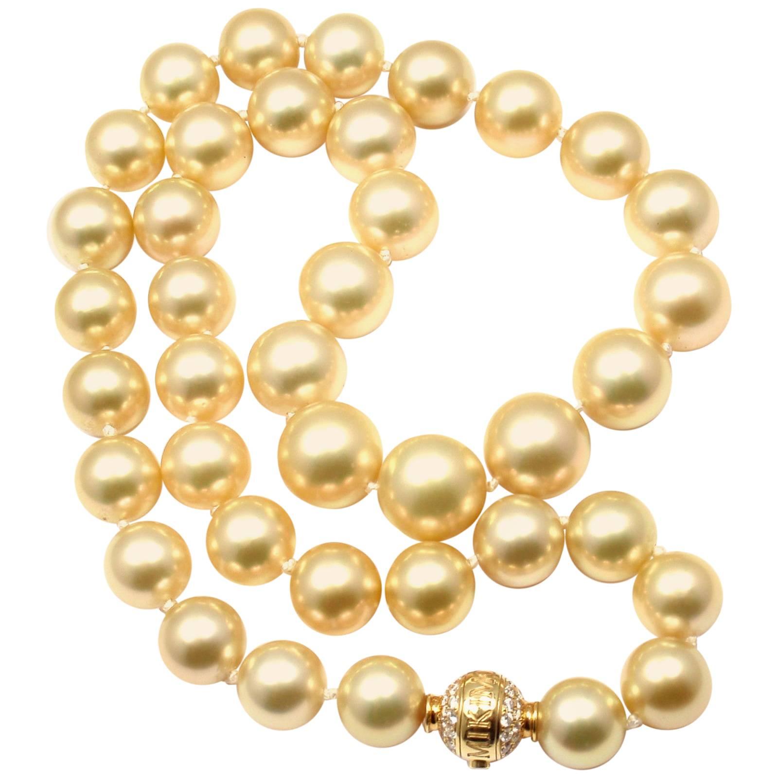Mikimoto Large Golden South Sea Pearl Diamond Gold Necklace