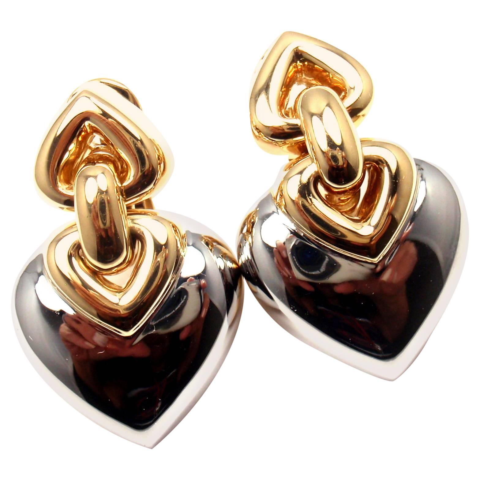 Bulgari Doppio Heart Two Color Gold Drop Earrings