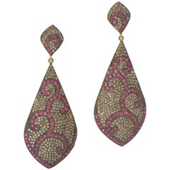 Vintage Pave, Set Ruby and Diamond Chandelier Earrings