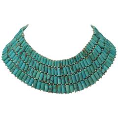 Beaded Turquoise Sterling Choker Necklace