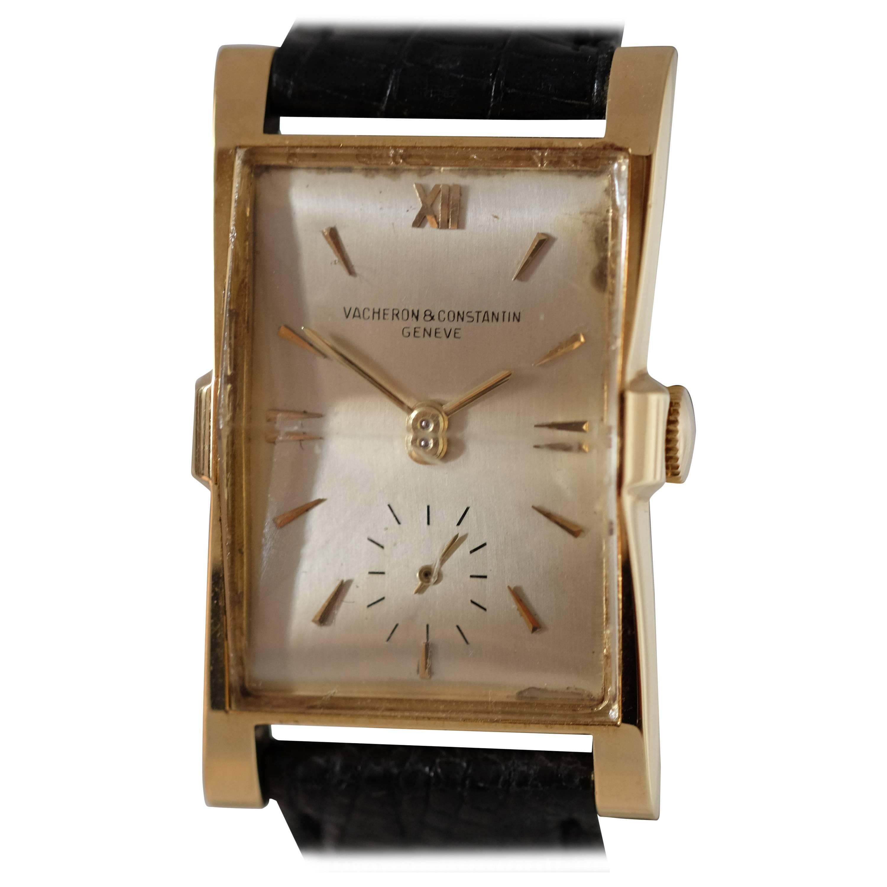 Vacheron Constantin Gold faceted crystal Rectangular Wristwatch  circa 1950 For Sale