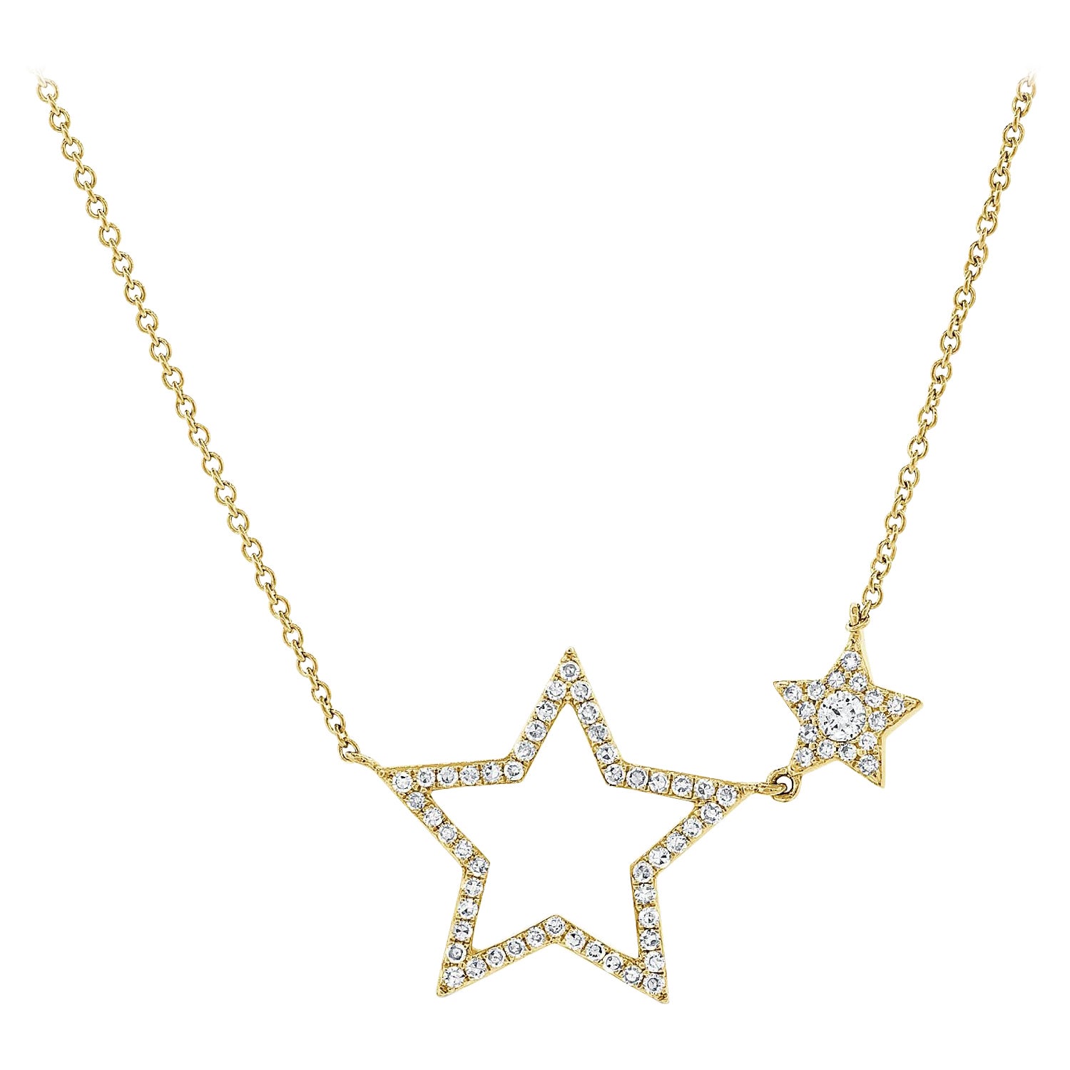 14K Yellow Gold 0.22 Carat Diamond Star Necklace For Sale