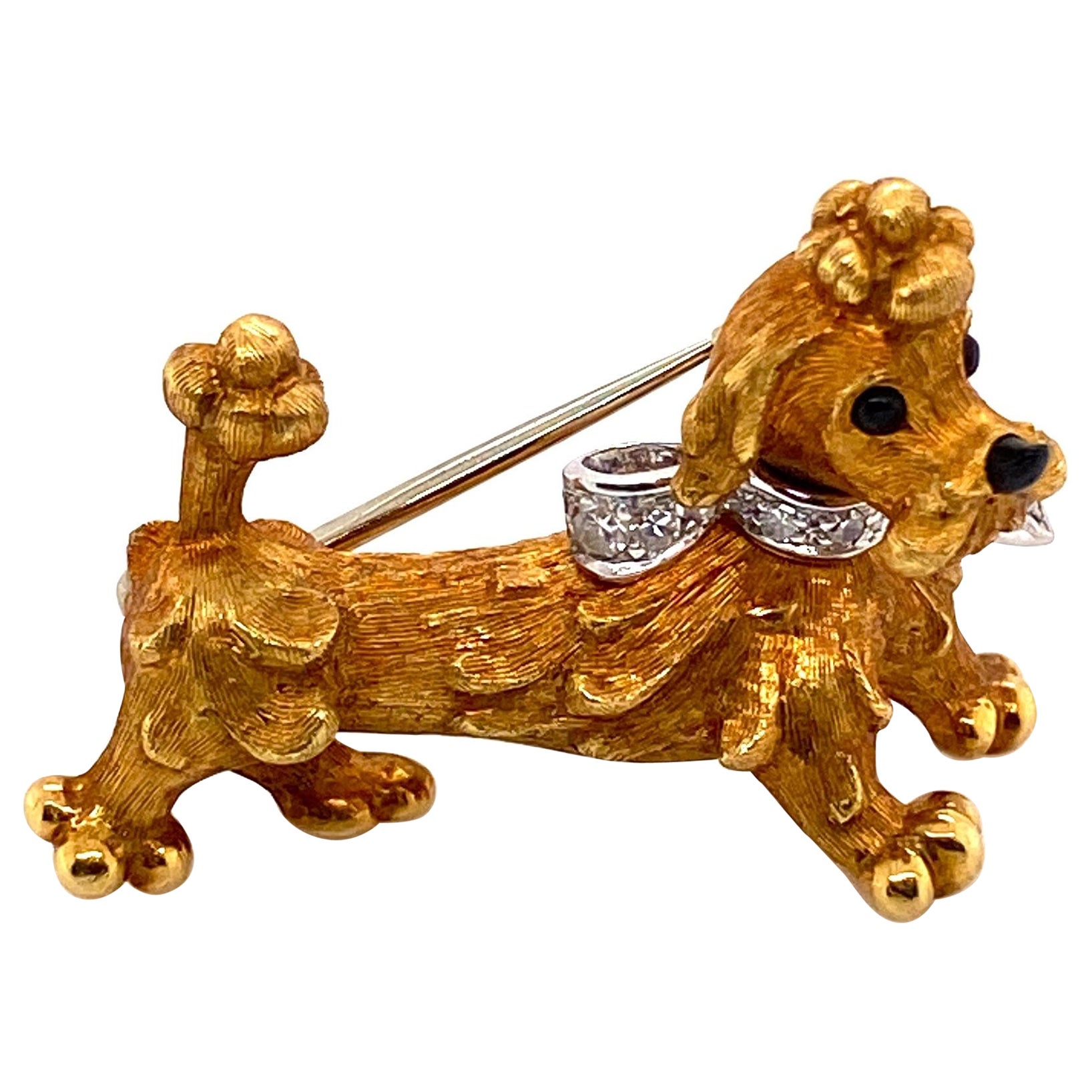 Cartier Broche vintage chien en or, diamants et onyx, ancienne collection Estate Fine Jewelry en vente