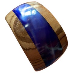 Cuff Bracelet in Wood and Pearly Blue Methacrylate