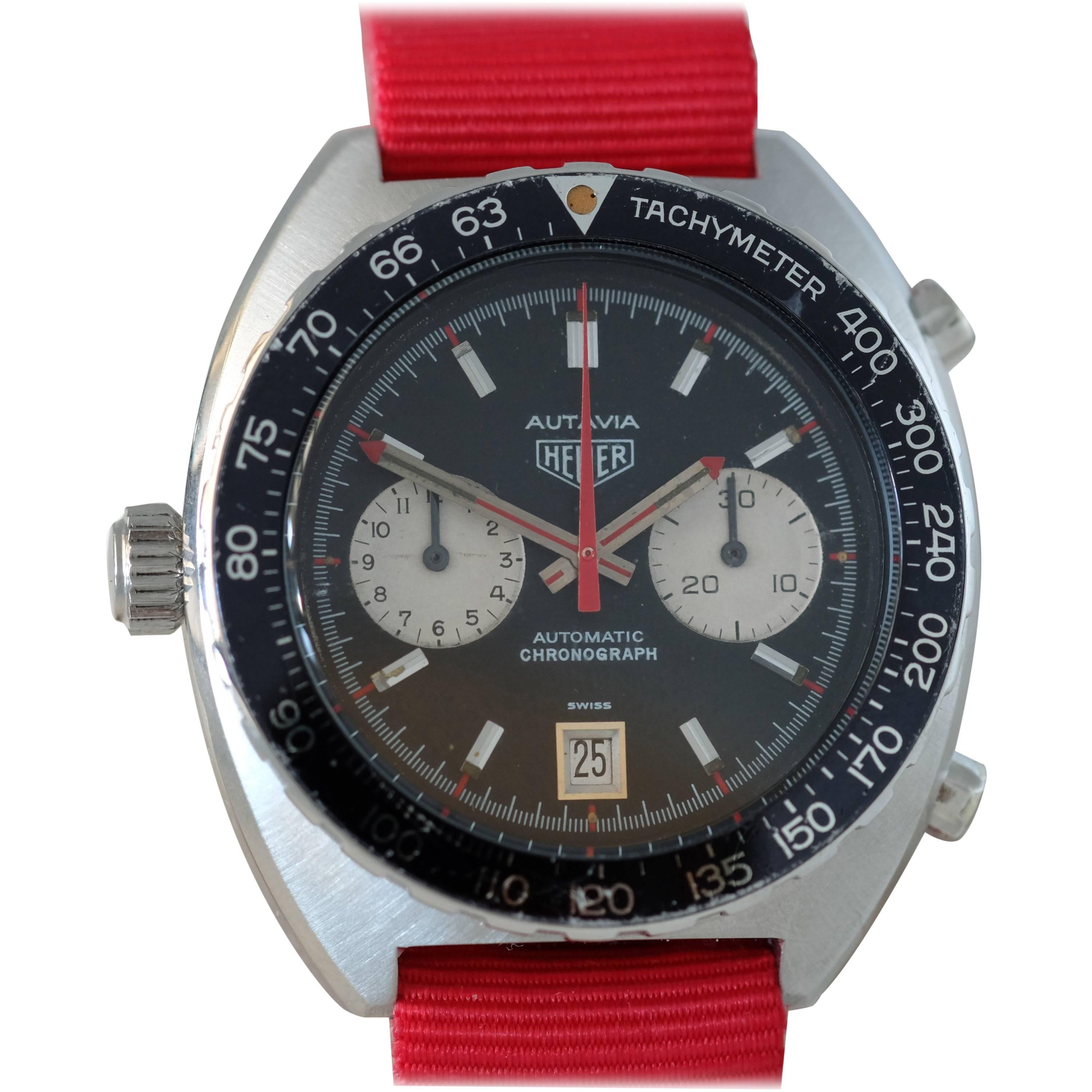 Heuer stainless steel Autavia Viceroy racer chronograph wristwatch Circa 1974 For Sale