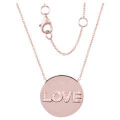 14 Karat Rose Gold 0.09 Carat Diamond Love Disc Necklace