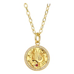 Syna Yellow Gold Dragon Pendant with Ruby and Champagne Diamonds
