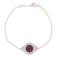 Bracelet Evil Eye en or rose 14 carats avec diamants de 0,37 carat et rubis