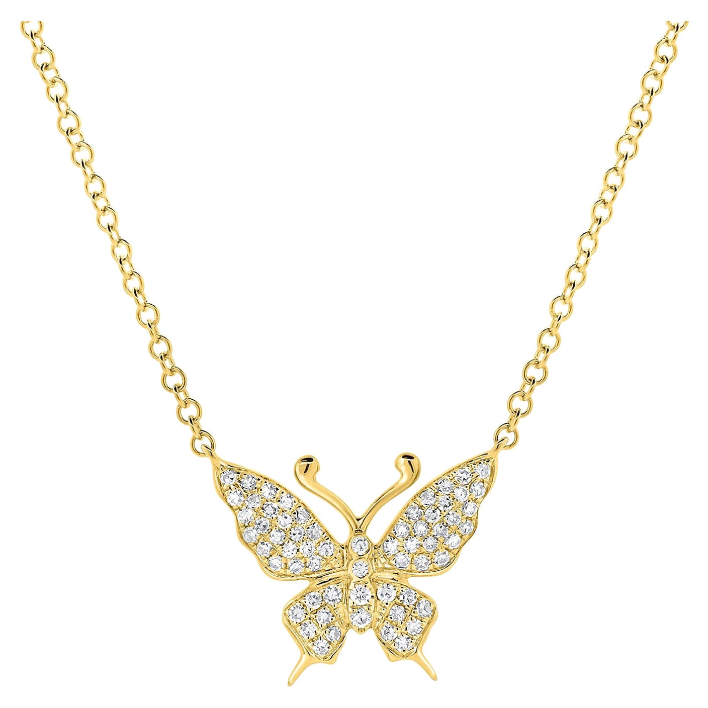 14 Karat Yellow Gold 0.16 Carat Diamond Butterfly Necklace