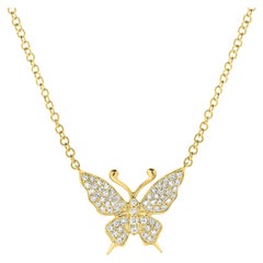14 Karat Yellow Gold 0.16 Carat Diamond Butterfly Necklace