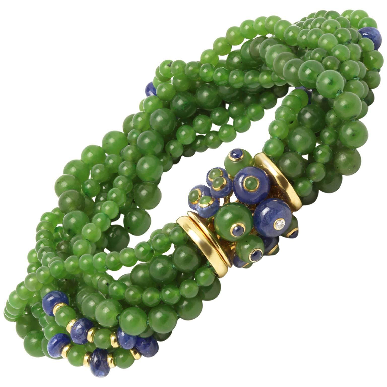 Trianon Jade Gold beaded Bracelet For Sale