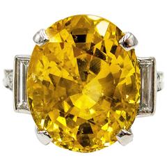 Antique Tiffany & Co. Unheated 10.81 Carat Yellow Sapphire and Diamond Ring