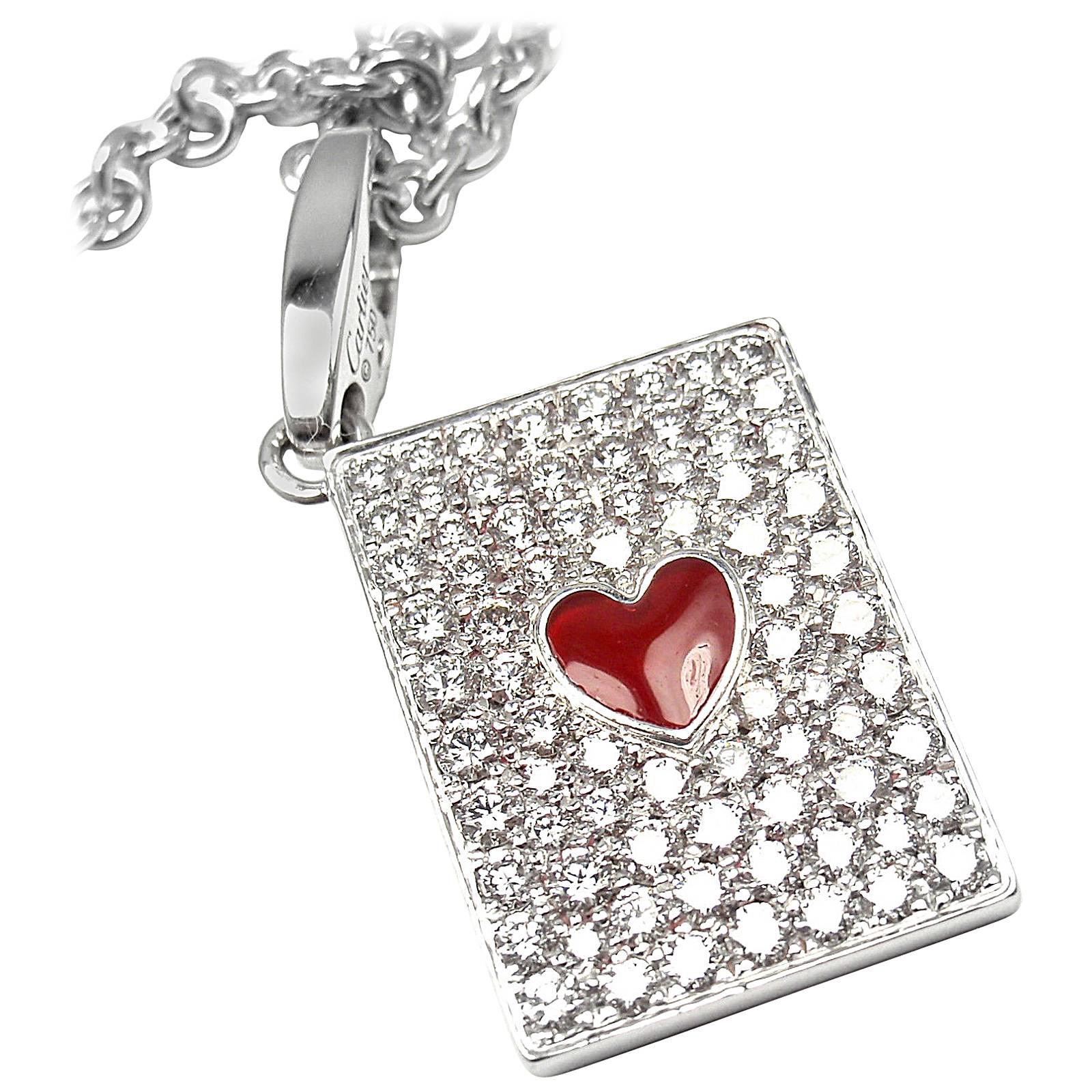 Cartier Diamond Ace Of Hearts Card Gold Pendant Necklace