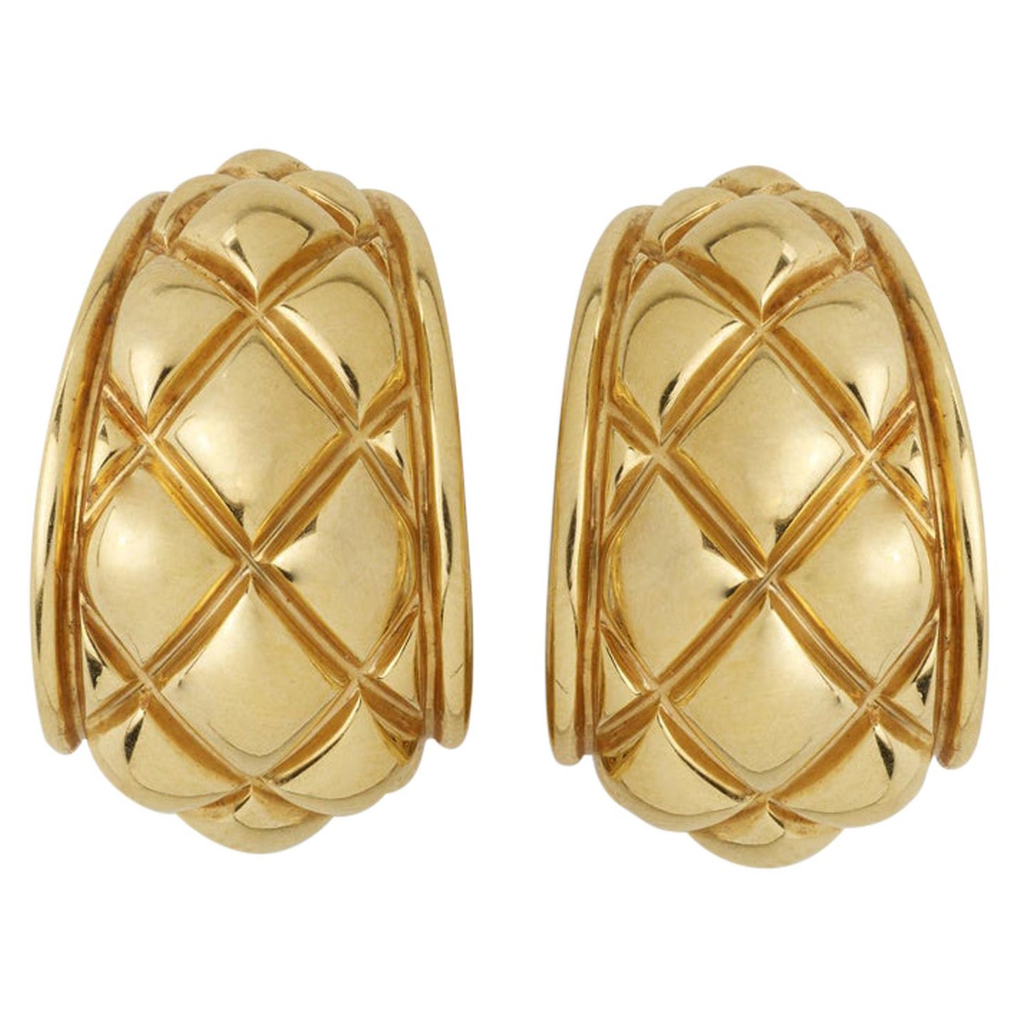 Chaumet Quilted Half-Hoop Earrings Omega Backs and Post 18K Yellow Gold