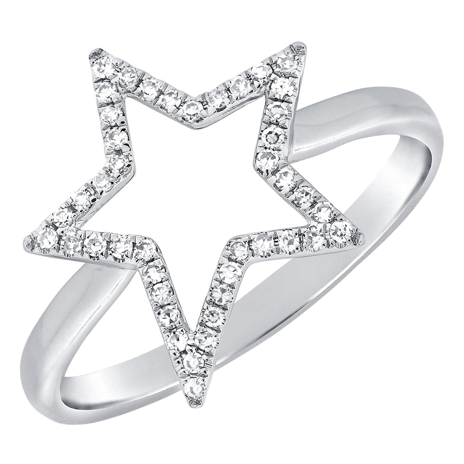 14 Karat White Gold 0.14 Carat Diamond Star Ring For Sale