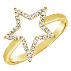 Bague étoile en or jaune 14 carats avec diamants 0,14 carat