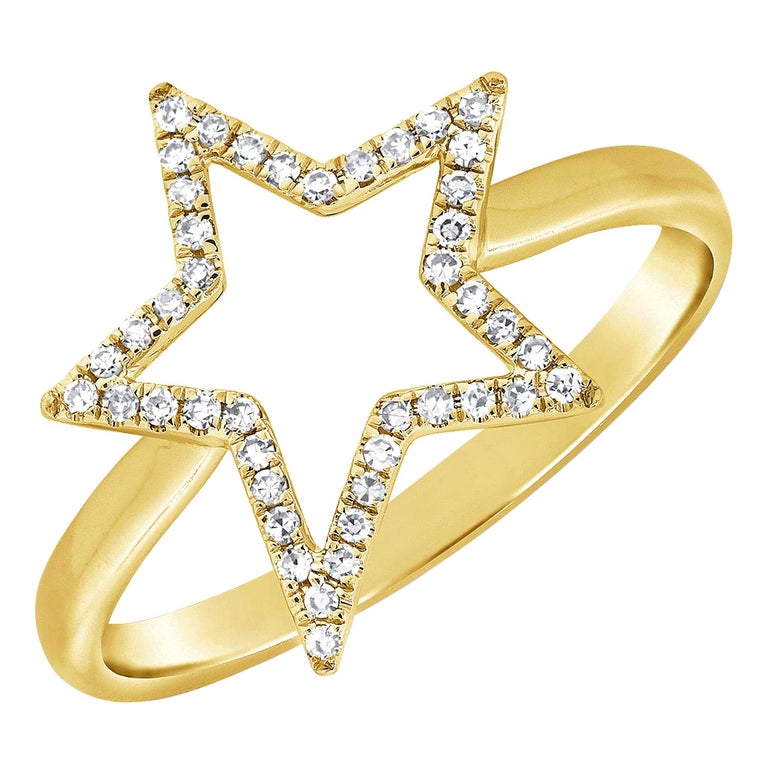 14 Karat Yellow Gold 0.14 Carat Diamond Star Ring For Sale at 1stDibs