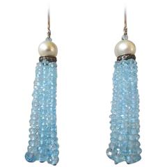 Marina J Aquamarine Cultured Pearl Tassel Earrings