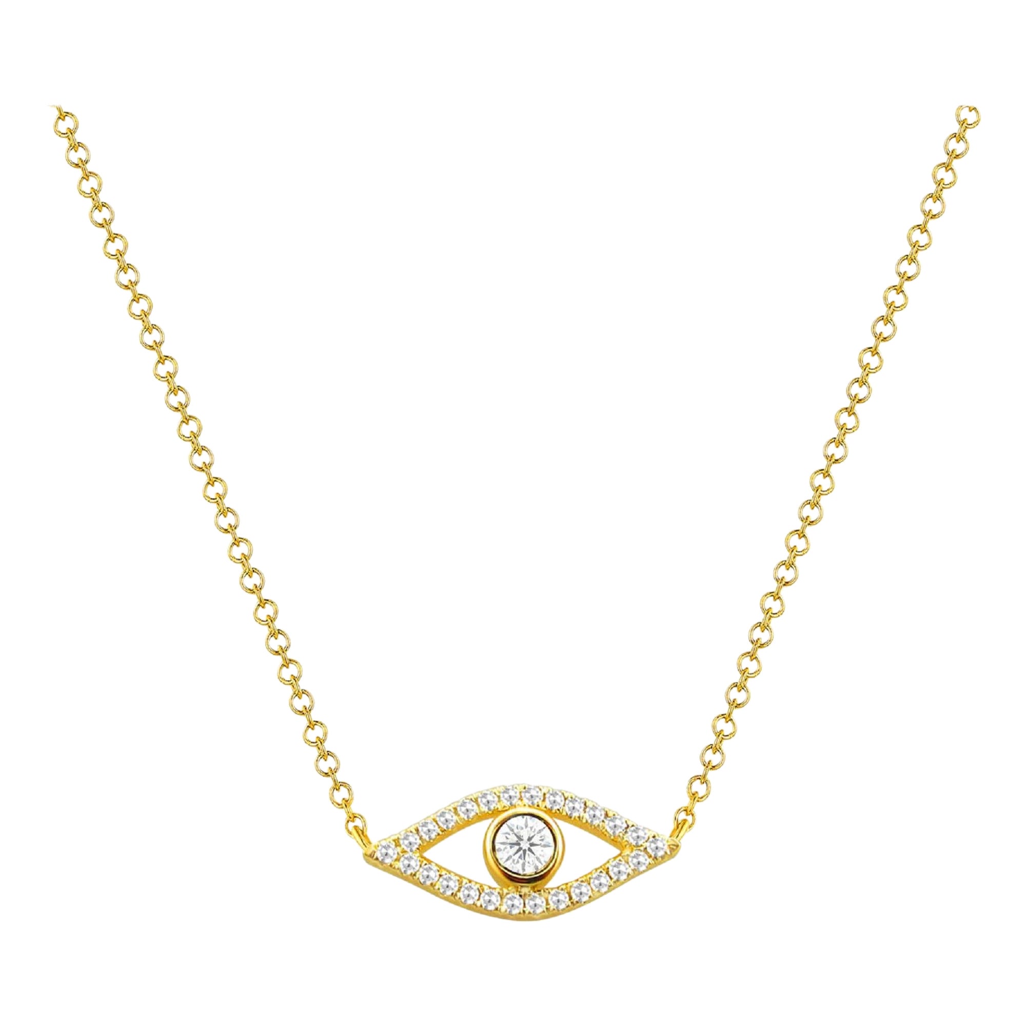Bracelet Evil Eye en or jaune 14 carats et diamants 0,15 carat en vente