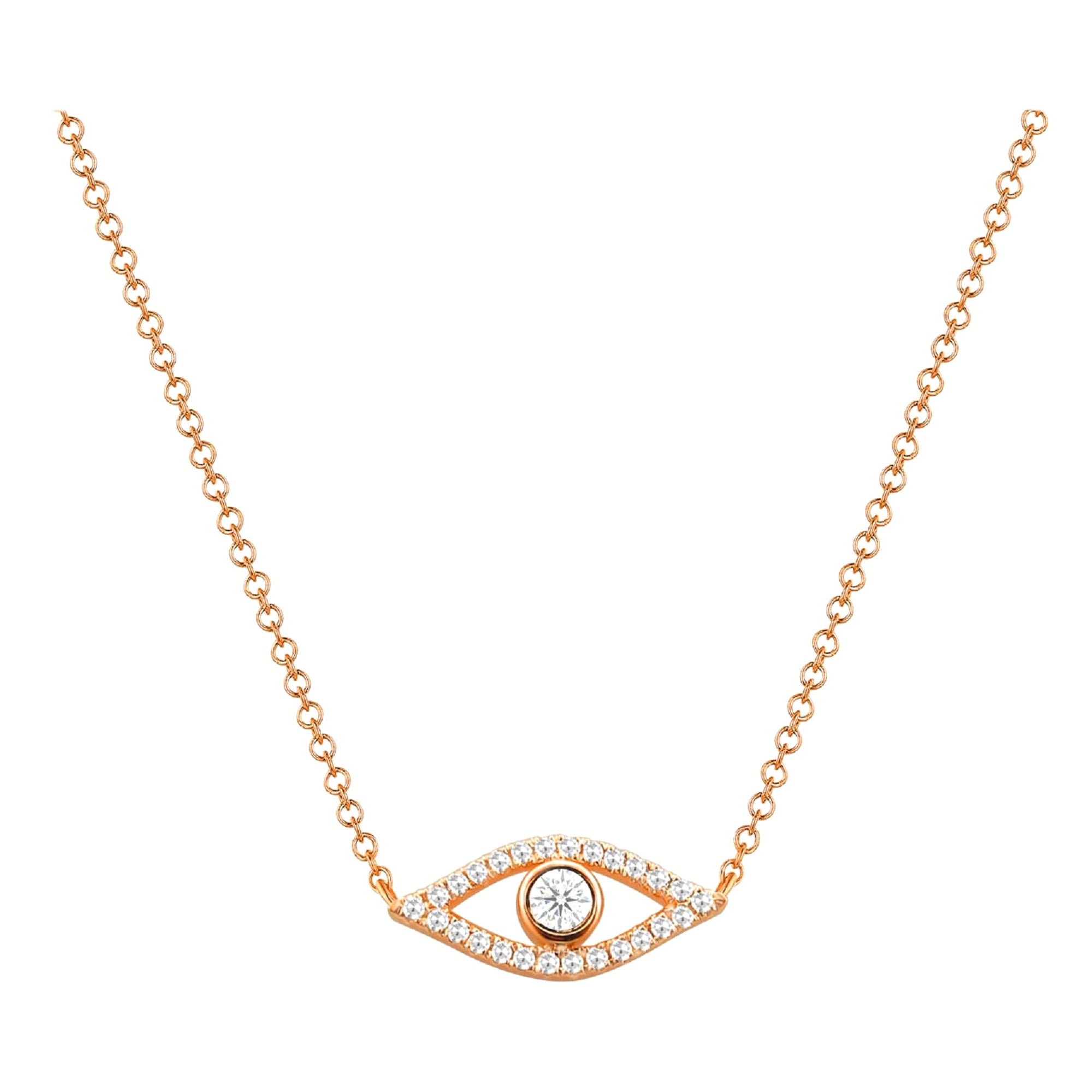 14 Karat Rose Gold 0.15 Carat Diamond Evil Eye Necklace