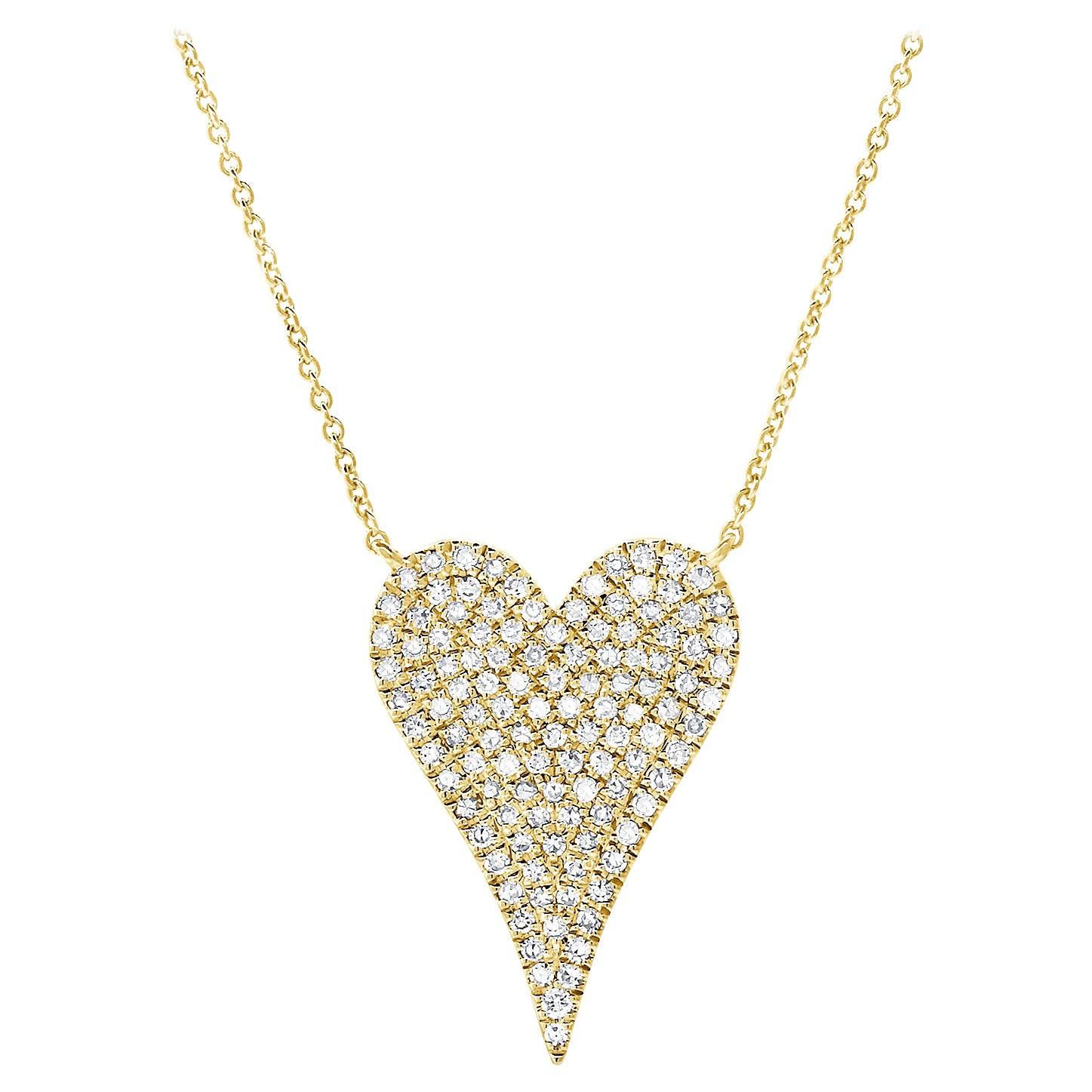 14 Karat Yellow Gold 0.36 Carat Diamond Heart Necklace For Sale