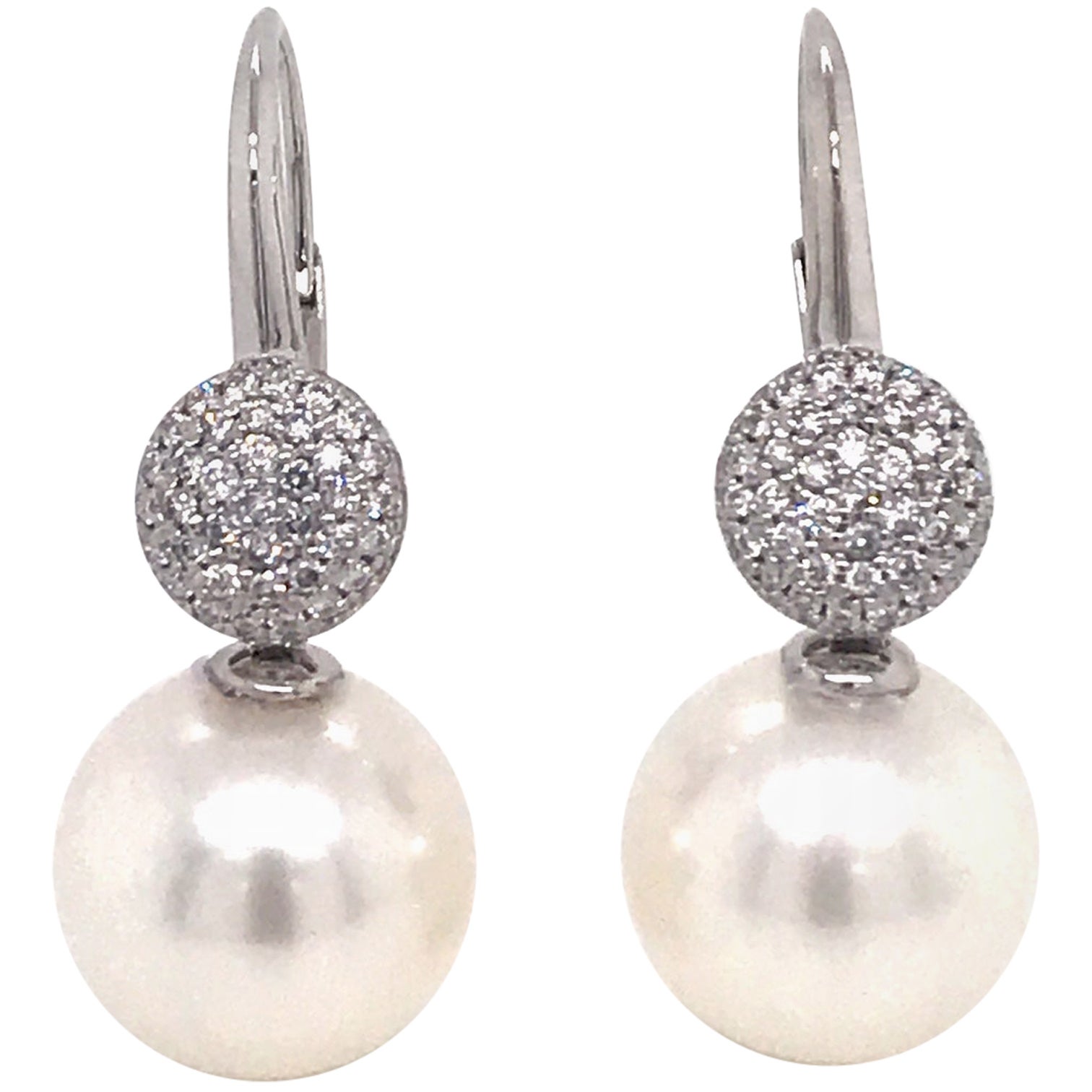 South Sea Pearl Diamond Drop Earrings 1 Carat 18 Karat White Gold For ...