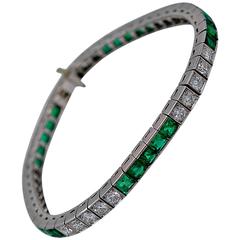 Extraordinary 1930s  Columbian Emerald  Diamond Tennis Bracelet
