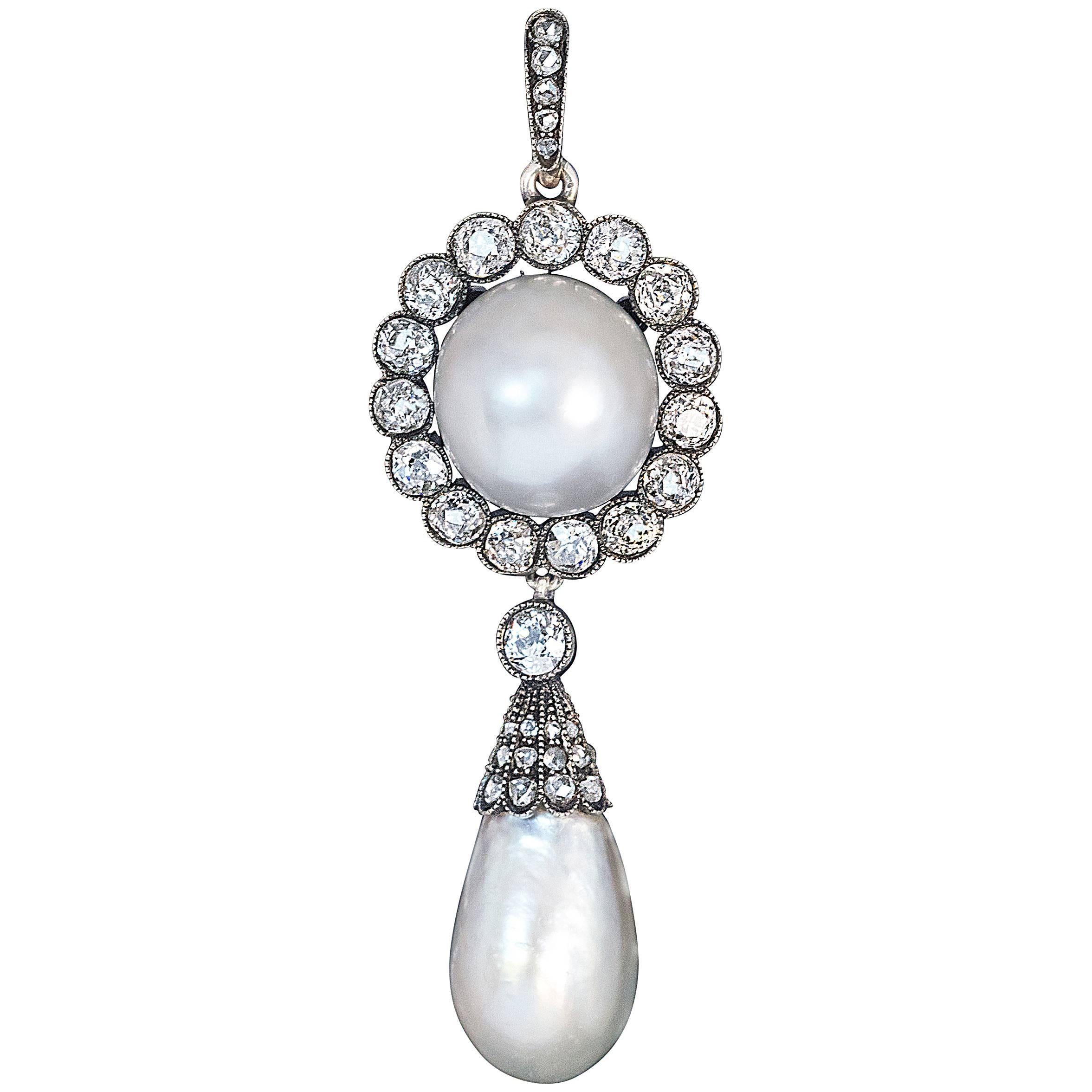 Faberge Antique Natural Pearl Diamond Gold Pendant