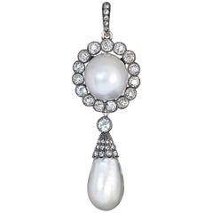 Faberge Antique Natural Pearl Diamond Gold Pendant