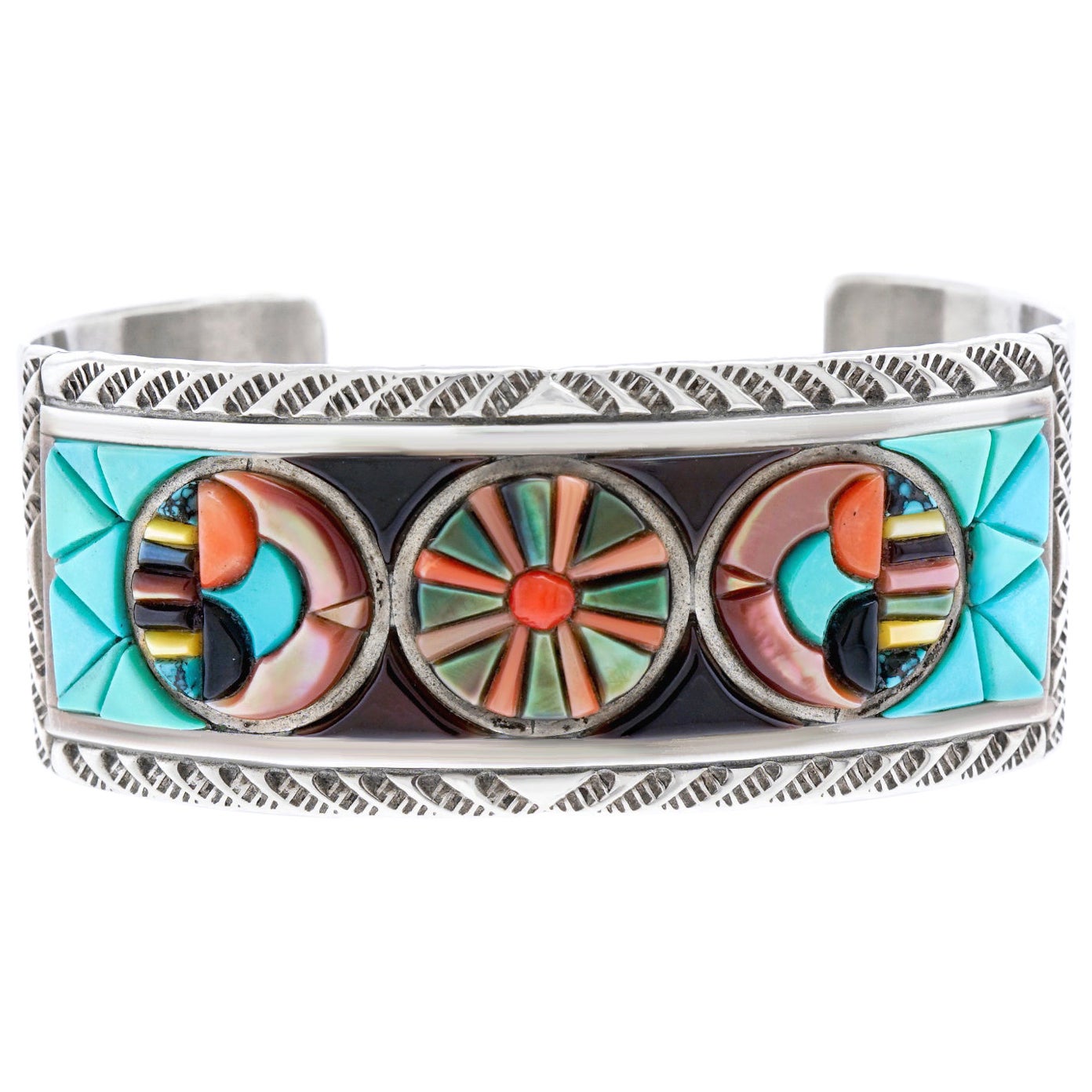 Zuni Inlaid MultiStone Sterling Cuff Bracelet at 1stDibs