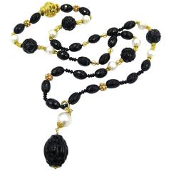 VERDURA Black Onyx, Pearl and Gold Pendant Necklace.