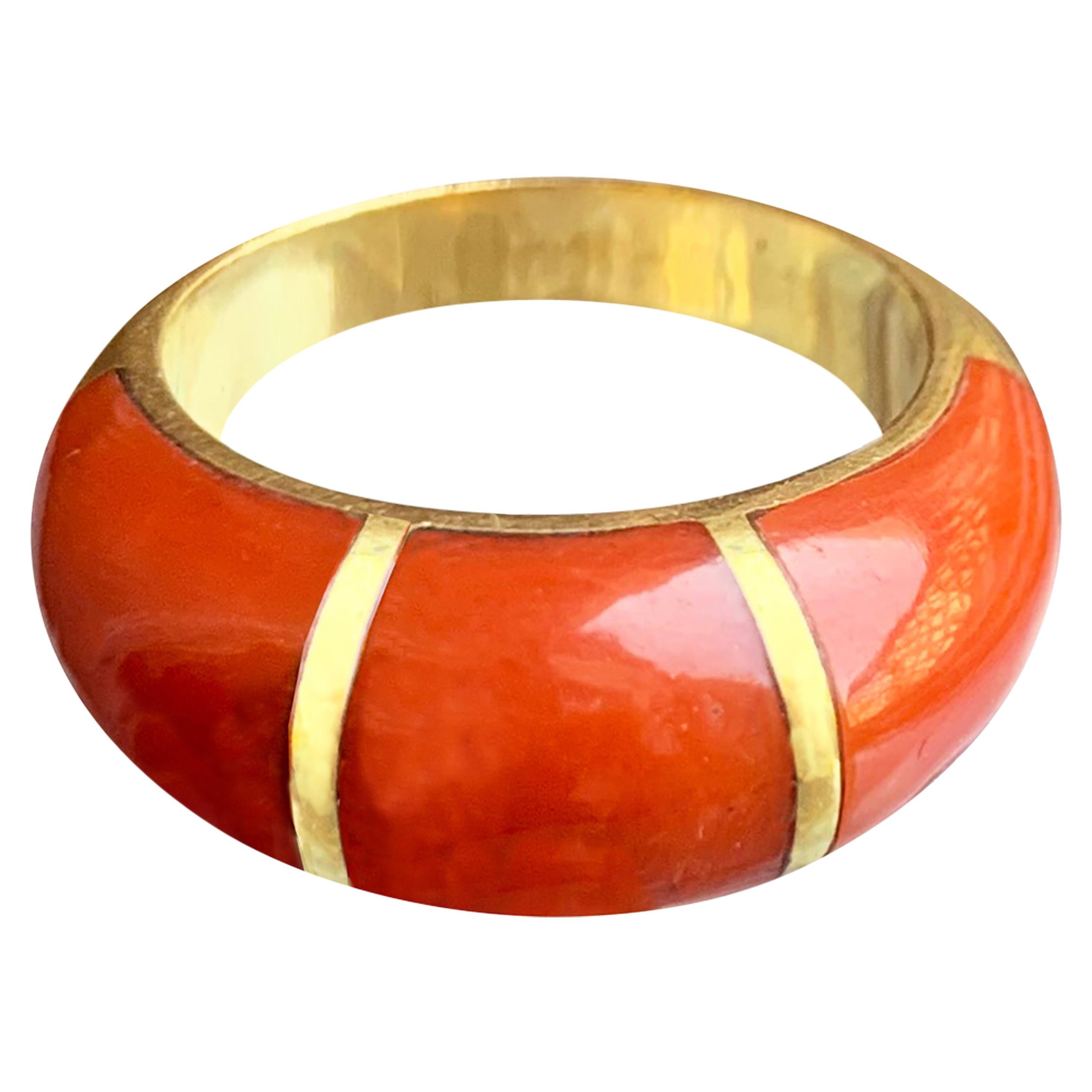 Italian Handmade Red Coral 18 Karat Gold Ring For Sale
