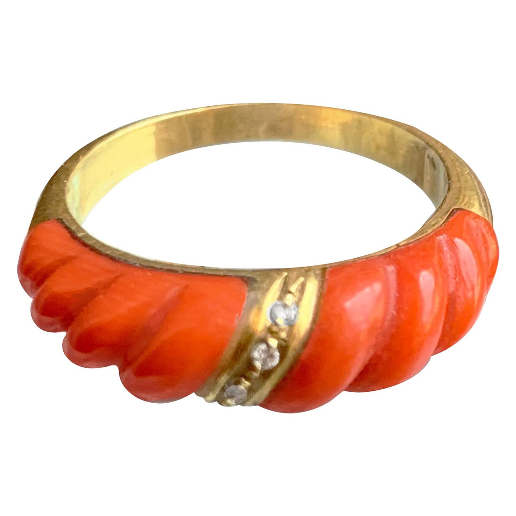 Melon Shape Red Coral 18 Karat Gold Ring
